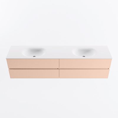 MONDIAZ VICA 200cm badmeubel onderkast Rosee 4 lades. Wastafel MOON dubbel 2 kraangaten, kleur Talc.