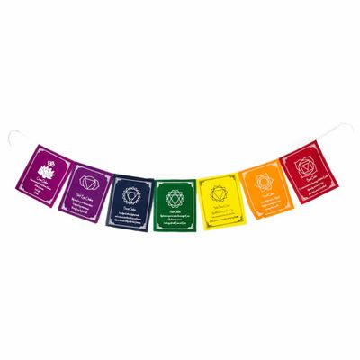 Gebedsvlaggen 7 Chakra&apos;s Affirmaties Katoen met tekst - 180 cm