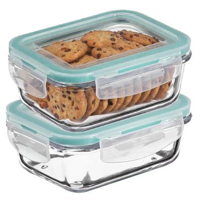 5Five Vershoudbakje met deksel - 2x - glas - luchtdicht - met clips - 18 x 12 x 6 cm - 800 ml