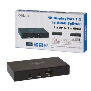 LogiLink 2 poorten DisplayPort-splitter 3840 x 2160 Pixel Zwart