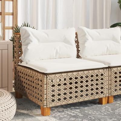 Tuinbank zonder armleuning met kussens poly rattan beige