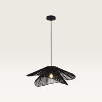 Hanglamp Avanta nero due - Zwarte lamp van gevlochten papieren koord - Zonder lichtbron en voor binnen - Tweelaags