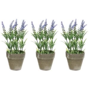 4x stuks groene/paarse Lavandula/lavendel kunstplanten 25 cm in beton pot