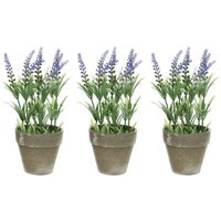 4x stuks groene/paarse Lavandula/lavendel kunstplanten 25 cm in beton pot