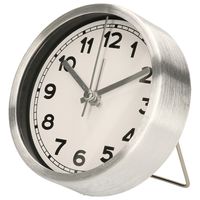 Wekker/alarmklok analoog - zilver/wit - 9 cm - thumbnail