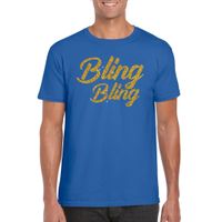Bellatio Decorations Glitter glamour feest t-shirt heren - bling bling goud - blauw 2XL  -