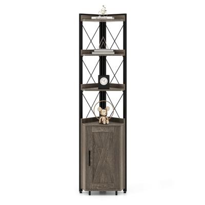 Hoge Kast met 6 Verdiepingen Opbergkast Smal met 4 Planken en Verstelbare Planken Keukenkast Boekenkast Hoekkast Grijs/Bruin