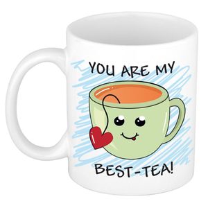 Verjaardags/cadeau mok - groen - smiley best tea - grappig - keramiek - 300 ml