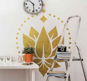 Bloemen muursticker gouden lotus