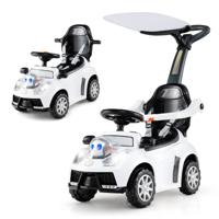 3-in-1 Loopauto met Duwstang Loopvoertuig Duwauto met Opbergruimte Loopauto Wit