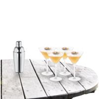 Cocktailshaker set met 4x stuks Martini cocktailglazen 260 ml - thumbnail