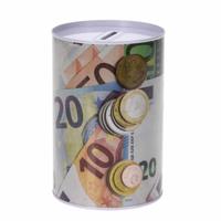 Spaarpot euro biljetten en muntgeld - 10 x 15 cm - metaal/blik Spaarpot euro biljetten en muntgeld - 10 x 15 cm - metaal/blik