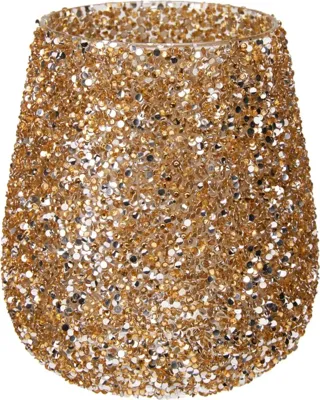 Theelichthouder glas kraal 10x13.5cm goud