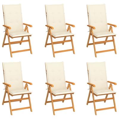 Tuinstoelen 6 st met crèmekleurige kussens massief teakhout