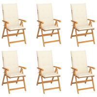 Tuinstoelen 6 st met crèmekleurige kussens massief teakhout