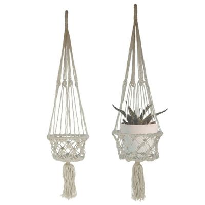 Gerimport plantenpot aan macrame touw - 2x stuks - Ibiza stijl - plantenhanger