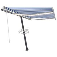 VidaXL Luifel handmatig uittrekbaar met LED 350x250 cm blauw en wit