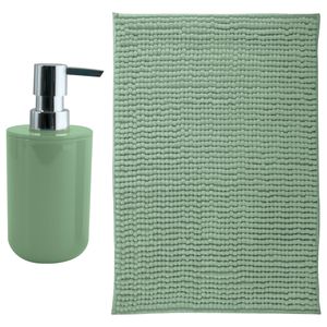 MSV badkamer droogloop mat - Milano - 40 x 60 cm - met bijpassende kleur zeeppompje - groen