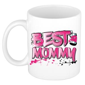 Cadeau koffie/thee mok voor mama - roze - graffiti letters - de beste - 300 ml - Moederdag