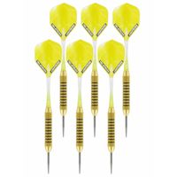 2x Set van 3 dartpijlen Speedy Yellow Brass 21 grams