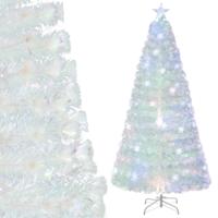 210 cm Kunstkerstboom met Kleurrijke LED-lampen & Glasvezel & Sterpunt Wit
