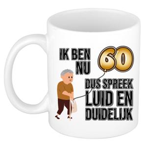 Verjaardag cadeau mok 60 jaar - luid en duidelijk - bruin - 300 ml - Keramiek