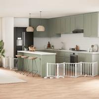 VidaXL Hondenhek inklapbaar met deur 15 panelen 750cm populierhout wit