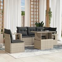 6-delige Loungeset met kussens poly rattan lichtgrijs