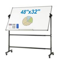 VEVOR oprolbaar whiteboard, 48 x 32 inch dubbelzijdig magnetisch mobiel whiteboard, 360 ° omkeerbaar, in hoogte verstelbaar droog uitwisbaar bord met wielen en beweegbare plank