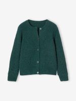 Gebreid chenille vest voor meisjes met ajourwerk groen - thumbnail