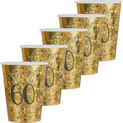 Verjaardag feest bekertjes leeftijd - 50x - 60 jaar - goud - karton - 270 ml