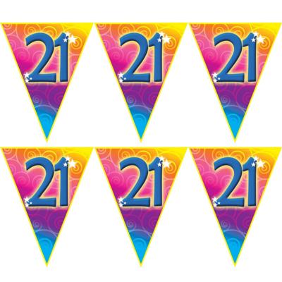 Leeftijd vlaggenlijn - 3x stuks - Verjaardag thema 21 jaar - 500 cm - plastic - Feestartikelen/versi