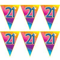 Leeftijd vlaggenlijn - 3x stuks - Verjaardag thema 21 jaar - 500 cm - plastic - Feestartikelen/versi