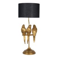 HAES DECO - Tafellamp - City Jungle - Goudkleurige Papagaaien Lamp, Ø 33x79 cm - Bureaulamp, Sfeerlamp - thumbnail