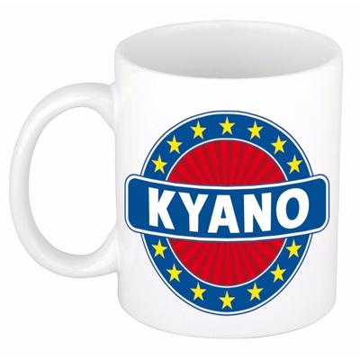 Kyano voornaam koffiemok - beker - wit/blauw - 300 ml - Cadeau - Heren - Collega - Vaderdag Kyano voornaam koffiemok - beker - wit/blauw - 300 ml - Cadeau - Heren - Collega - Vaderdag