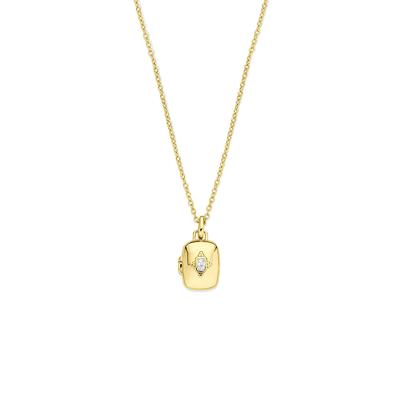Verguld Zilveren Ketting - Zirkonia & Medaillon - 42+3 cm - 3 Micron
