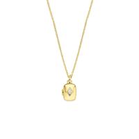 Verguld Zilveren Ketting - Zirkonia & Medaillon - 42+3 cm - 3 Micron