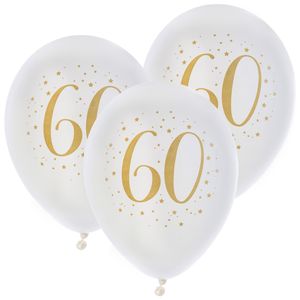 Verjaardag leeftijd ballonnen 60 jaar - 24x - wit/goud - 23 cm - Feestartikelen/versieringen