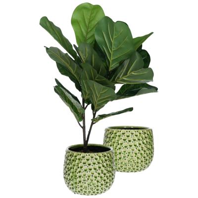 Plantenpot/bloempot Pebblo - 2x - keramiek/geglazuurd?- groen - druppels - D15 x H13 cm Plantenpot/bloempot Pebblo - 2x - keramiek/geglazuurd?- groen - druppels - D15 x H13 cm