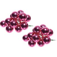 20x Fuchsia roze mini kerstballen kerststukje stekers 2 cm glans - thumbnail