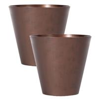Bloempot/plantenpot voor buiten - Set van 3x stuks - kunststof - brons/cortenstaal look - D30 x H28