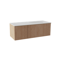 Balmani Forma zwevend badmeubel 135 x 55 cm naturel eiken met Tablo Oval asymmetrisch rechtse wastafel in solid surface mat wit, Verticale symmetrische rechte ribbel - thumbnail