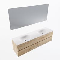 MONDIAZ VICA 170cm badmeubel onderkast Washed Oak 4 lades. Wastafel Moon dubbel 2 kraangaten, kleur Talc met spiegel LED. - thumbnail