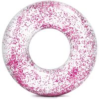 Intex opblaasbare roze glitter zwemband/zwemring transparant 120 cm   - - thumbnail