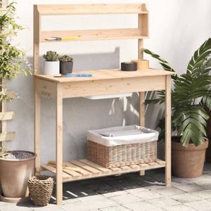 VidaXL Oppottafel met spoelbak 147,5x44x139,5 cm massief vurenhout