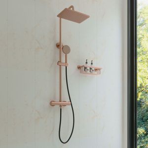 Regendouche set SaniClear Vision Pro | Opbouw | Thermostaatkraan | 2-weg | Koper geborsteld