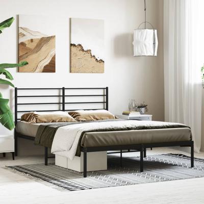 Bedframe met hoofdbord metaal zwart 120x200 cm