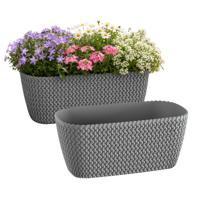 Prosperplast Plantenbak Splofy - 2x - grijs - voor buiten - 40 x 18 x 14 cm - kunststof