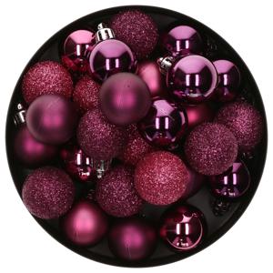 Kleine kerstballen - 18x stuks - framboos roze - D3 cm - kunststof - kerstversiering