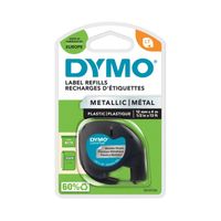 Labeltape Dymo Letratag 91208 metallic 12mm zwart op zilver - thumbnail